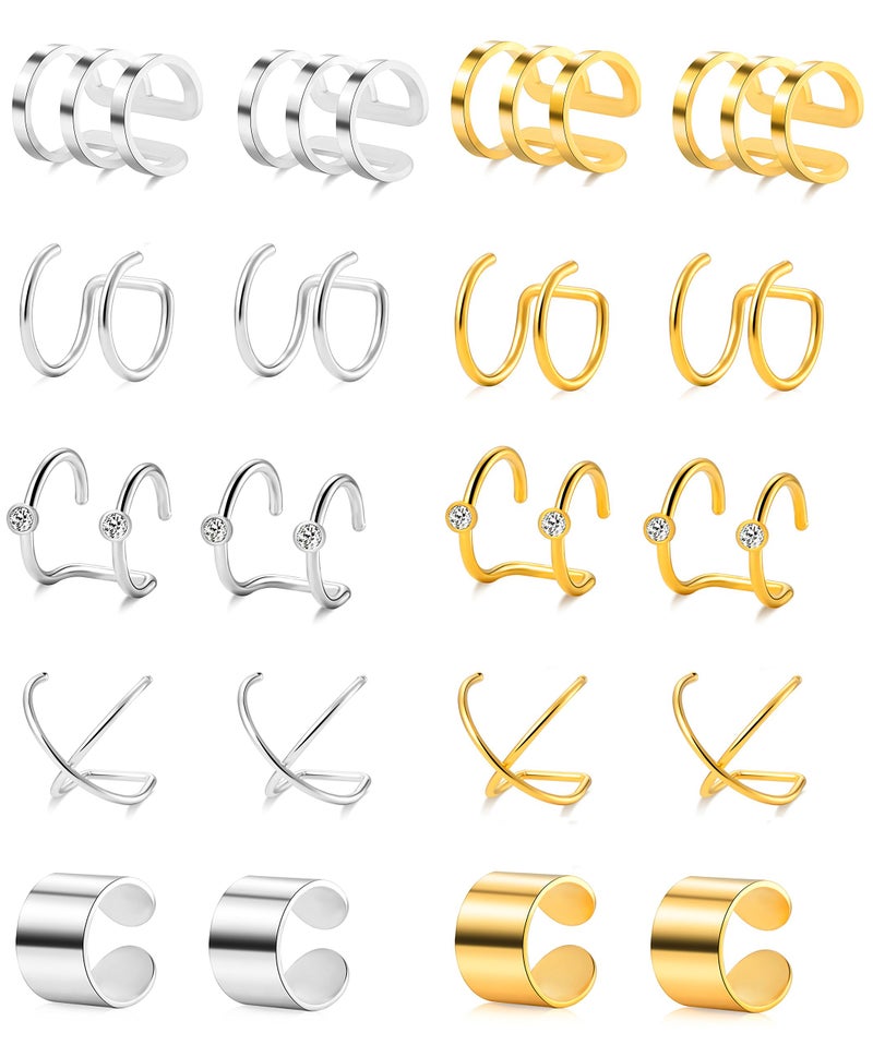 Tornito 4-10 Pairs Stainless Steel Ear Cuff Helix Cartilage Clip On Wrap Earrings Fake Nose Ring Non-Piercing Adjustable (A3: 10 Pairs) - Image 1